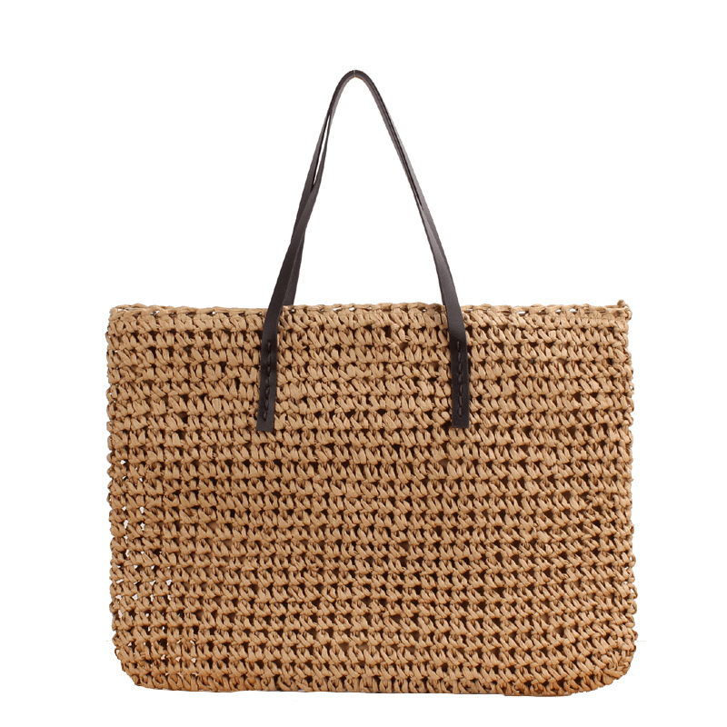 new large capacity casual straw bag, new large capacity casual straw bag solid color hand woven bag details 3