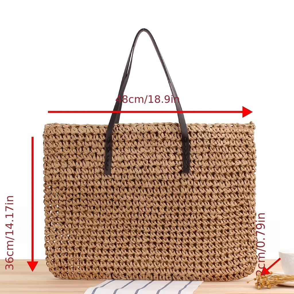 new large capacity casual straw bag, new large capacity casual straw bag solid color hand woven bag details 4