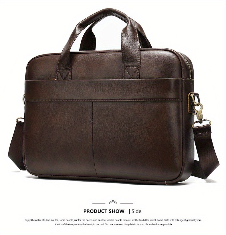 briefcase, 1pc business mens briefcase genuine leather retro computer handbag business trip briefcase for daily use commuter crossbody bag simple brown bag fits for 14inch laptop details 2