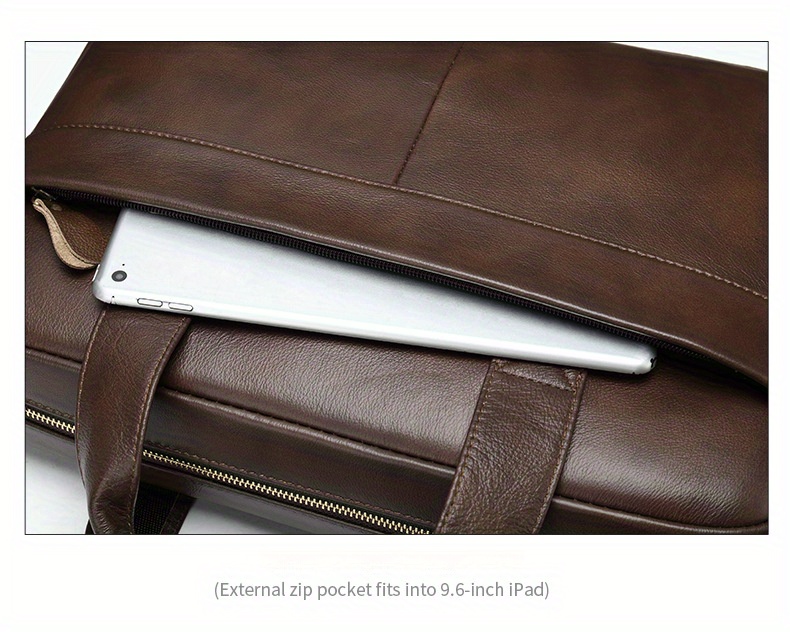 briefcase, 1pc business mens briefcase genuine leather retro computer handbag business trip briefcase for daily use commuter crossbody bag simple brown bag fits for 14inch laptop details 5