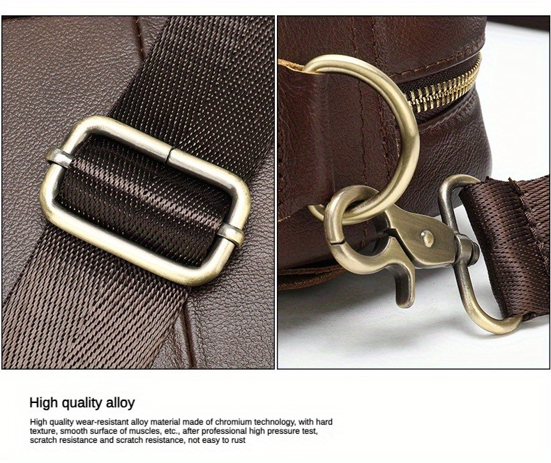briefcase, 1pc business mens briefcase genuine leather retro computer handbag business trip briefcase for daily use commuter crossbody bag simple brown bag fits for 14inch laptop details 6