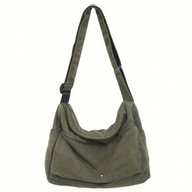 Classic Solid Color Canvas Backpack, Casual Student Bag With Large Capacity For School, Travel Backpack