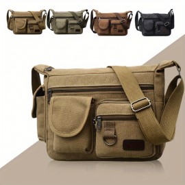 1pc Men's Retro Canvas Crossbody Bag, Travel Casual Shoulder Bag, Outdoor Sports Crossbody Bag