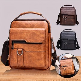 1/2pcs/set Classic Men's Crossbody Bag, PU Leather Large Capacity Bag