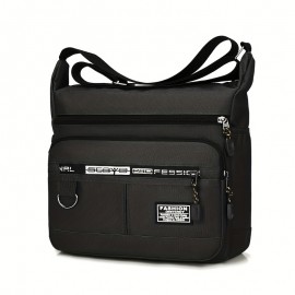 1pc Men's Trendy Fashion Bag, Nylon Cloth Large Capacity Zipper Closure Crossbody Bag