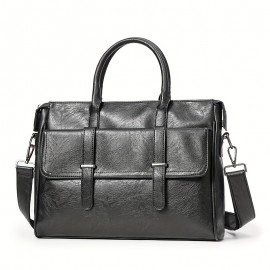 1pc Men's Shoulder Cross-body PU Leather Tote Bag