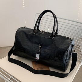 Fashion Black Travel Bag Large Handbag, PU Tote Bag Fitness Bag Handbag Waterproof Short Distance Vacation Sports Bag Female Yoga Exercise Training Bag