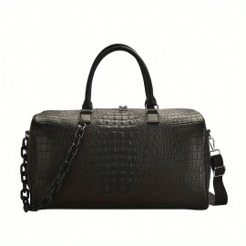 1pc Men's Fashionable Handbag, Fashionable Crocodile Pattern Retro PU Waterproof And Wear-resistant Bag