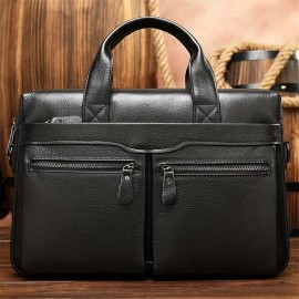 Stylish Genuine Leather Briefcase Shoulder Bag For Men - Top Layer Cowhide Leather Tote Bag For Business And Travel Work Computer Bag