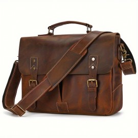 1pc Men's Genuine Leather Backpack, Casual Thin Notebook Backpack With Top Layer Cowhide,15 Inch Laptop Bag