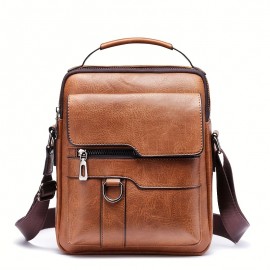 Vintage Multi-layer Zipper Messenger Bag, Casual Solid Color Shoulder Bag, Perfect Business Crossbody Bag