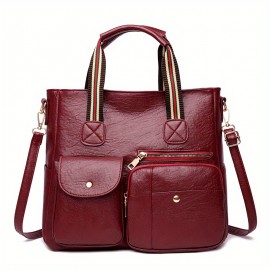 Simple Portable Briefcase, Large Capacity Tote Bag, Vintage Messenger Bag For Work