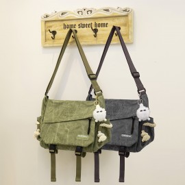 Casual Canvas Messenger Bag, Vintage Solid Color Crossbody Bag, Classic Preppy School Book Shoulder Bag