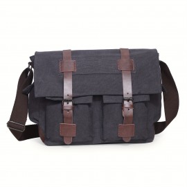 Buckle Decor Messenger Bag, Large Zipper Crossbody Bag For Students, Versatile Travel Bag Laptop Bag