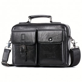 Men's Cowhide Leather Briefcase Laptop Bag, Casual Versatile Multi Functional For Business Trip , School bags, Valentines Gifts