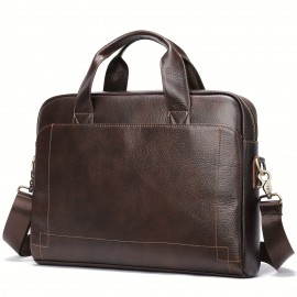 1pc Vintage Genuine Leather Laptop Computer Bag, Business Commuter Briefcase For Official Business Trip, Men's Genuine Leather Handbag, Simple Dark Brown Bag