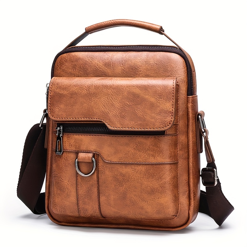 mens crossbody bag shoulder bag retro pu leather vertical handbag business pu leather bag satchel bag details 1