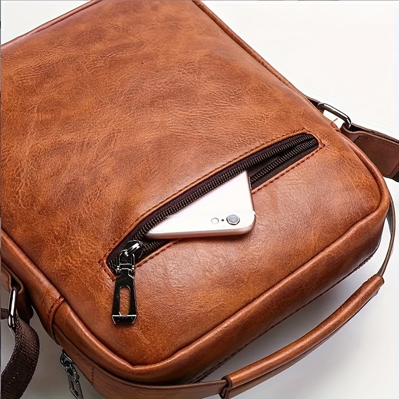 mens crossbody bag shoulder bag retro pu leather vertical handbag business pu leather bag satchel bag details 4