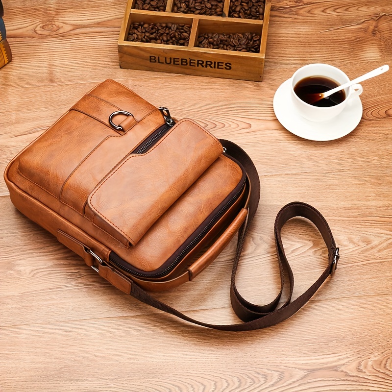 mens crossbody bag shoulder bag retro pu leather vertical handbag business pu leather bag satchel bag details 5
