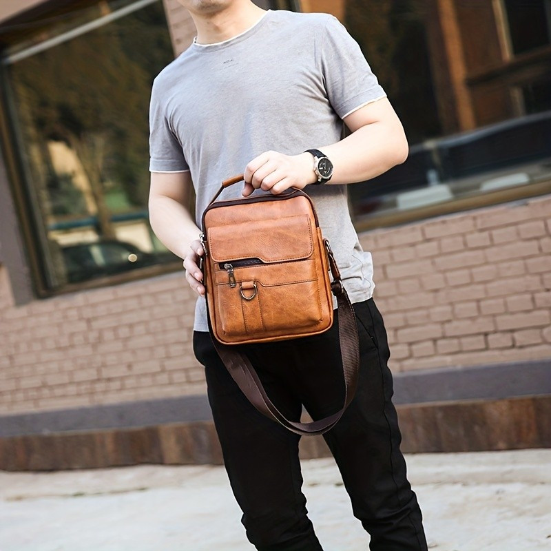 mens crossbody bag shoulder bag retro pu leather vertical handbag business pu leather bag satchel bag details 7