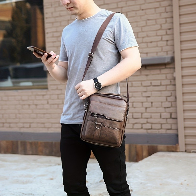 mens crossbody bag shoulder bag retro pu leather vertical handbag business pu leather bag satchel bag details 8