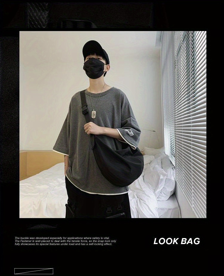 1pc mens nylon crossbody bag solid color large capacity nylon bag waterproof travel zipper sling bag details 0