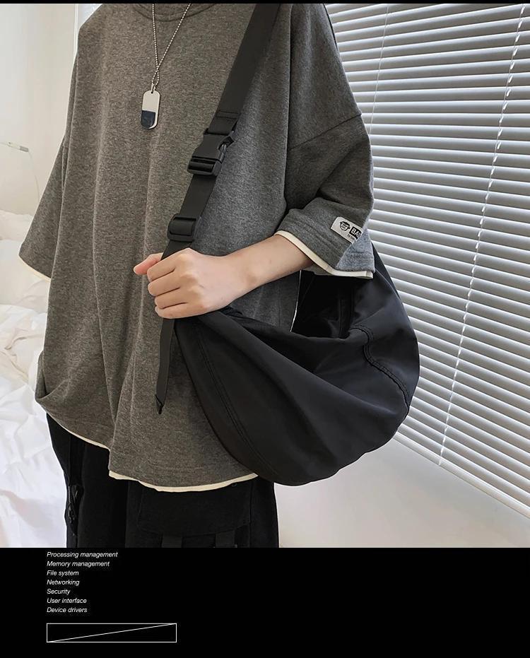 1pc mens nylon crossbody bag solid color large capacity nylon bag waterproof travel zipper sling bag details 1