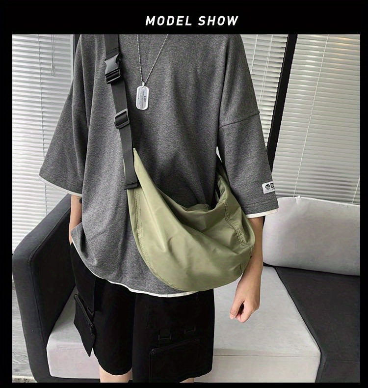 1pc mens nylon crossbody bag solid color large capacity nylon bag waterproof travel zipper sling bag details 2