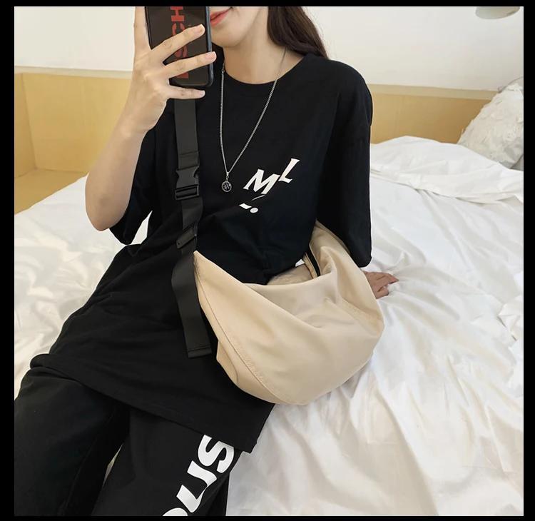 1pc mens nylon crossbody bag solid color large capacity nylon bag waterproof travel zipper sling bag details 4