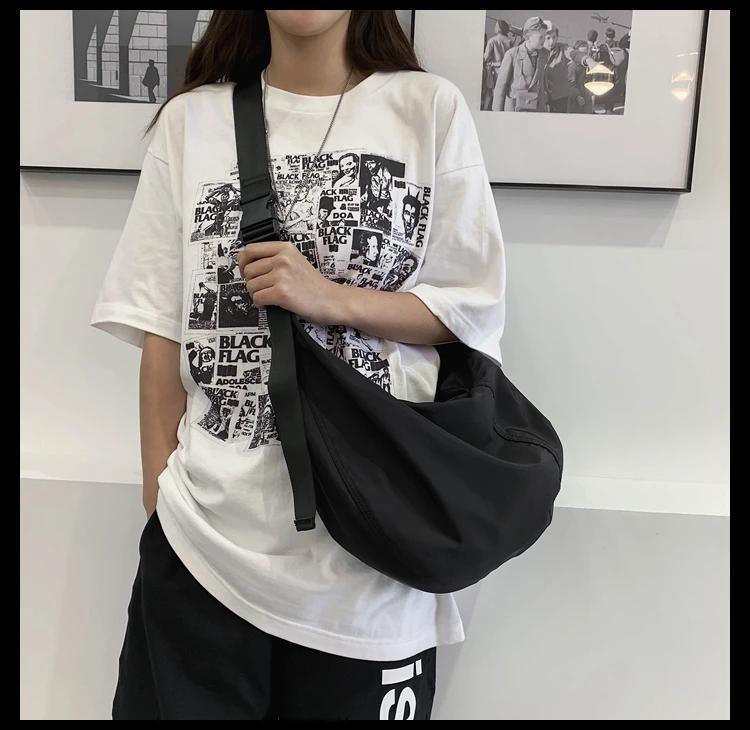 1pc mens nylon crossbody bag solid color large capacity nylon bag waterproof travel zipper sling bag details 5