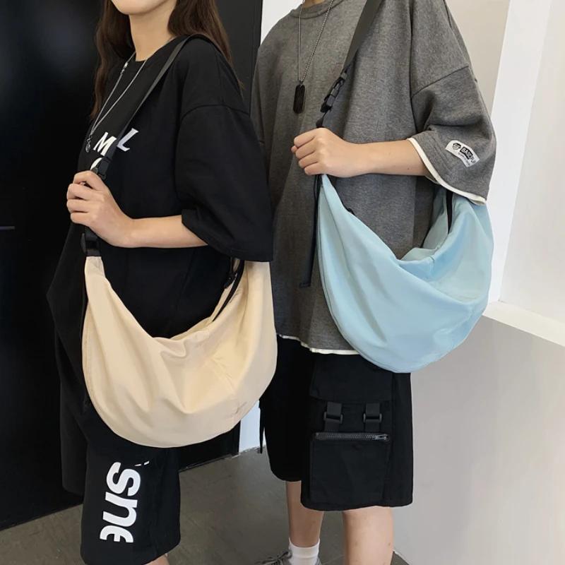 1pc mens nylon crossbody bag solid color large capacity nylon bag waterproof travel zipper sling bag details 6