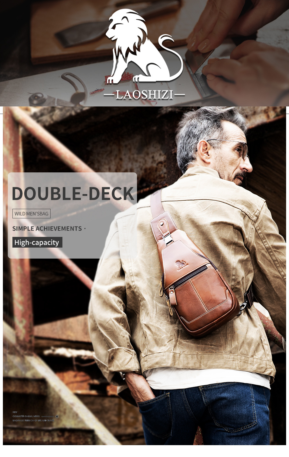 mens large capacity leather chest bag head layer cowhide chest bag retro casual style shoulder bag details 1