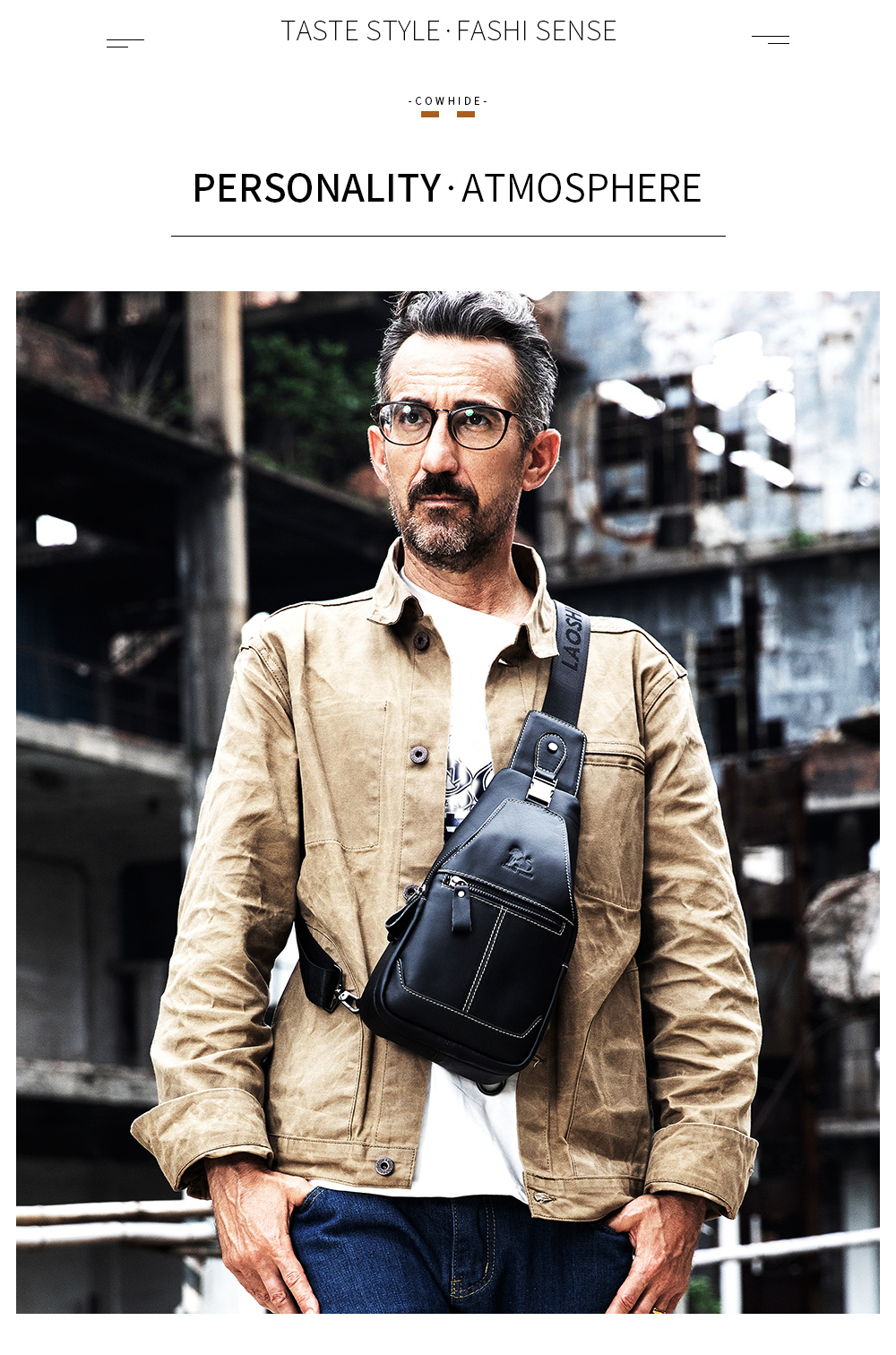 mens large capacity leather chest bag head layer cowhide chest bag retro casual style shoulder bag details 2