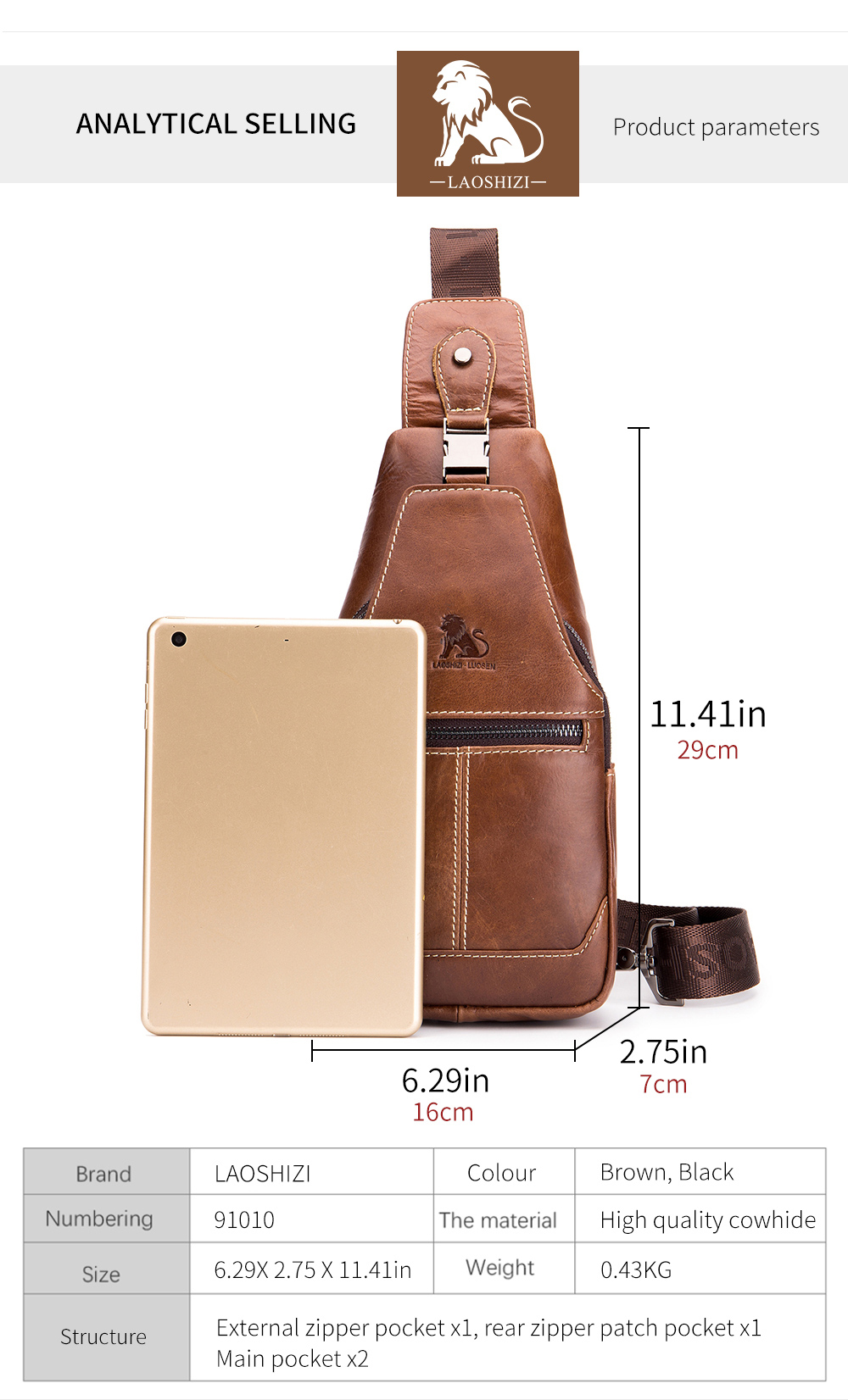 mens large capacity leather chest bag head layer cowhide chest bag retro casual style shoulder bag details 7