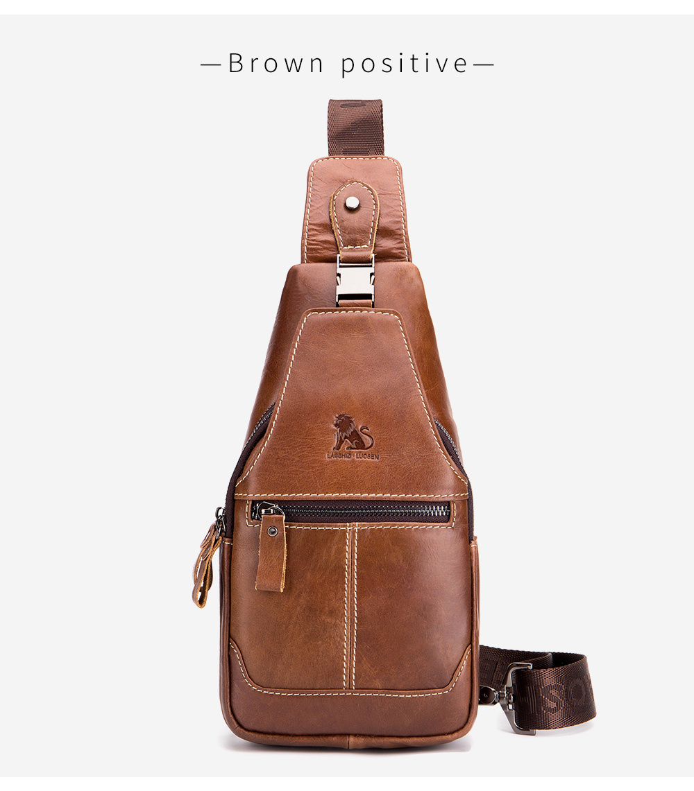 mens large capacity leather chest bag head layer cowhide chest bag retro casual style shoulder bag details 12