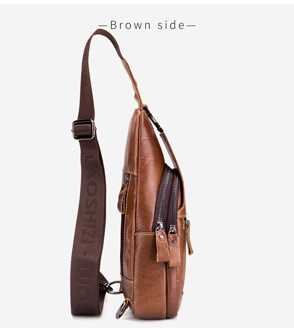 mens large capacity leather chest bag head layer cowhide chest bag retro casual style shoulder bag details 13