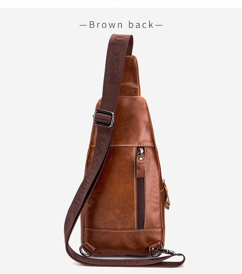 mens large capacity leather chest bag head layer cowhide chest bag retro casual style shoulder bag details 14