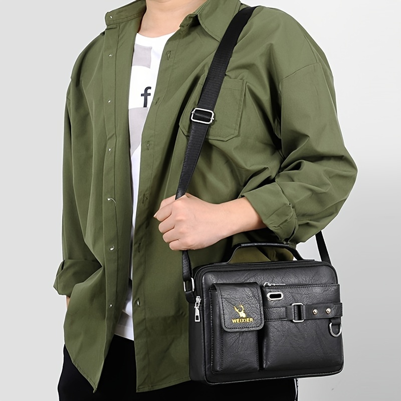 1pc mens messenger bag business satchel crossbody casual bag details 8