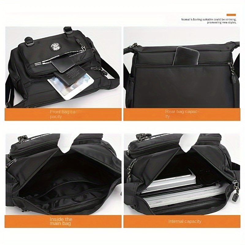 mens multi layer messenger bag large capacity shoulder bag waterproof and wear resistant crossbody bag details 2