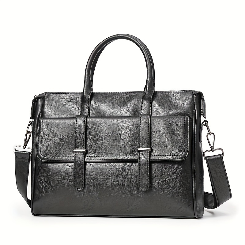 1pc mens shoulder cross body pu leather tote bag details 1