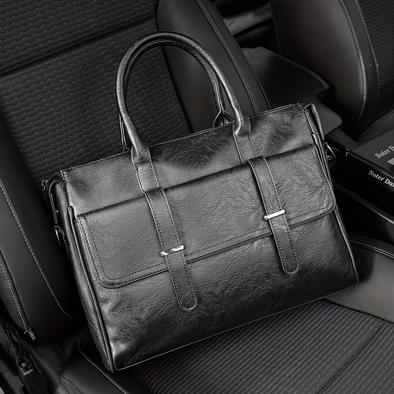 1pc mens shoulder cross body pu leather tote bag details 4
