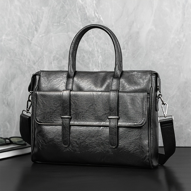 1pc mens shoulder cross body pu leather tote bag details 6