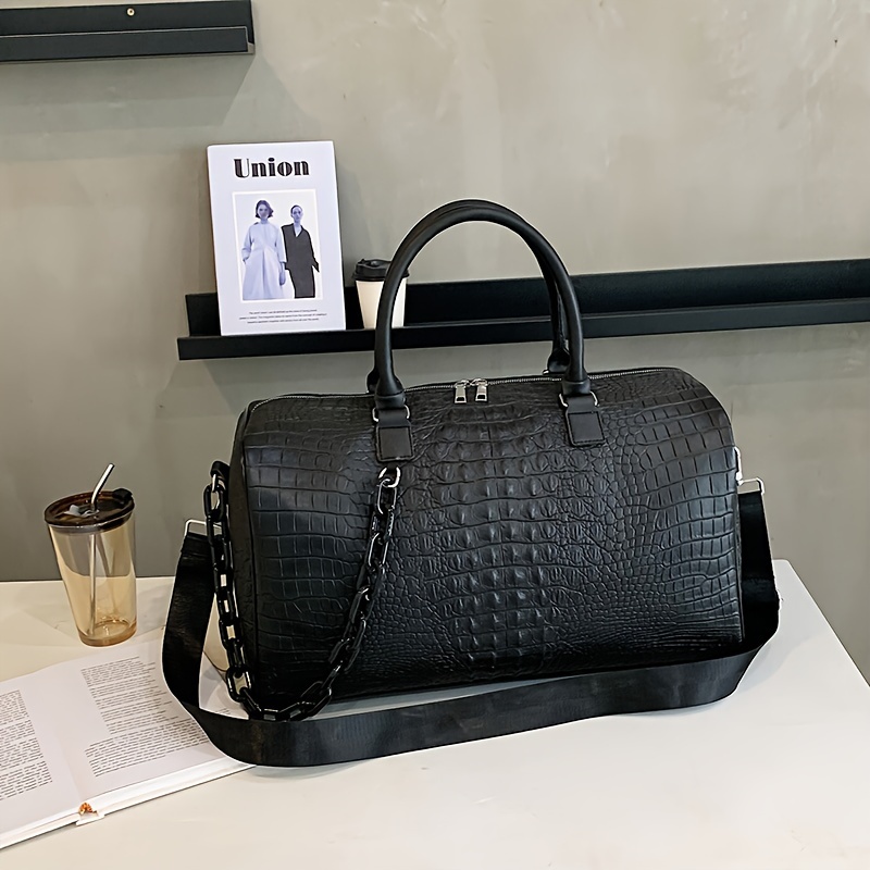 1pc mens fashionable handbag fashionable crocodile pattern retro pu waterproof and wear resistant bag details 5