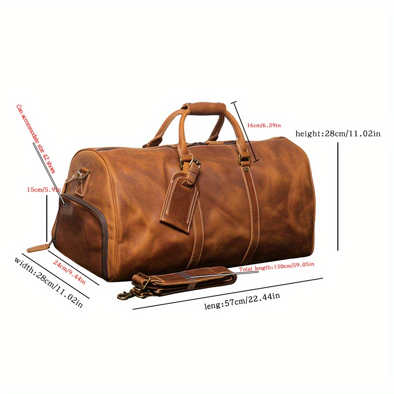1pc mens genuine leather handbag vintage luggage bag top layer cowhide crossbody bag large capacity duffle bag fitness bag short distance travel bag for husbands christmas gift details 1