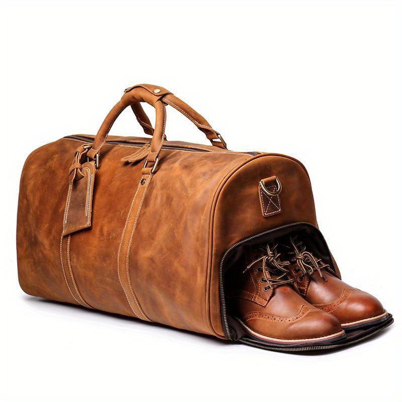 1pc mens genuine leather handbag vintage luggage bag top layer cowhide crossbody bag large capacity duffle bag fitness bag short distance travel bag for husbands christmas gift details 2