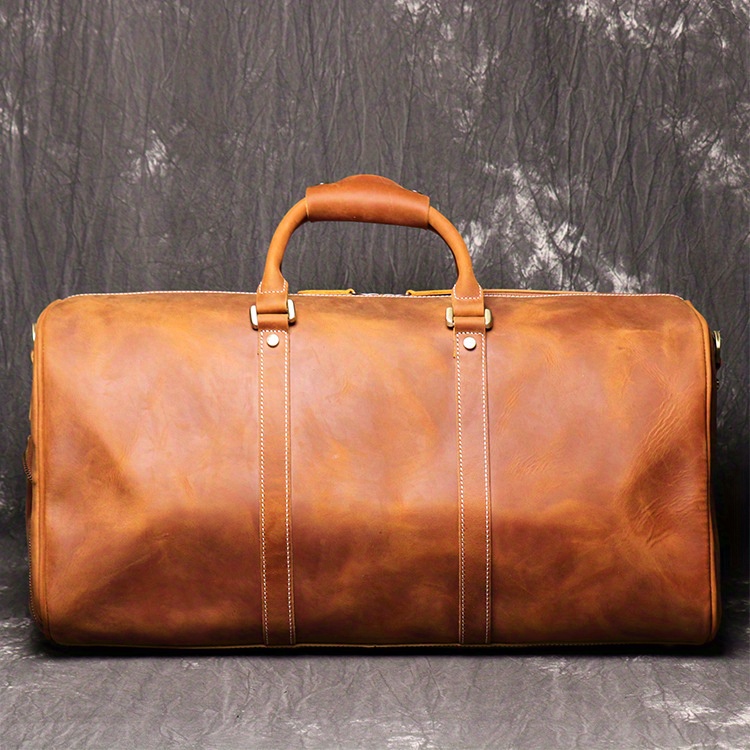 1pc mens genuine leather handbag vintage luggage bag top layer cowhide crossbody bag large capacity duffle bag fitness bag short distance travel bag for husbands christmas gift details 4