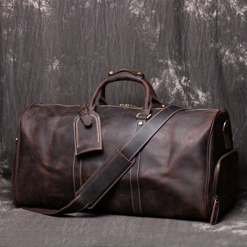 1pc mens genuine leather handbag vintage luggage bag top layer cowhide crossbody bag large capacity duffle bag fitness bag short distance travel bag for husbands christmas gift details 5