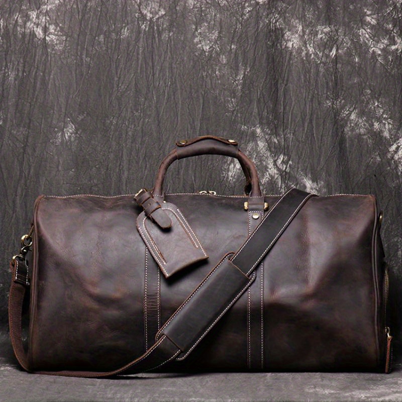 1pc mens genuine leather handbag vintage luggage bag top layer cowhide crossbody bag large capacity duffle bag fitness bag short distance travel bag for husbands christmas gift details 6