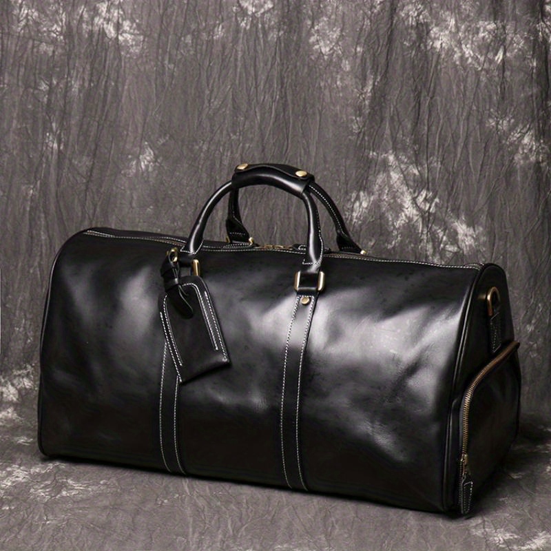 1pc mens genuine leather handbag vintage luggage bag top layer cowhide crossbody bag large capacity duffle bag fitness bag short distance travel bag for husbands christmas gift details 7