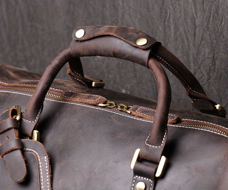 1pc mens genuine leather handbag vintage luggage bag top layer cowhide crossbody bag large capacity duffle bag fitness bag short distance travel bag for husbands christmas gift details 11